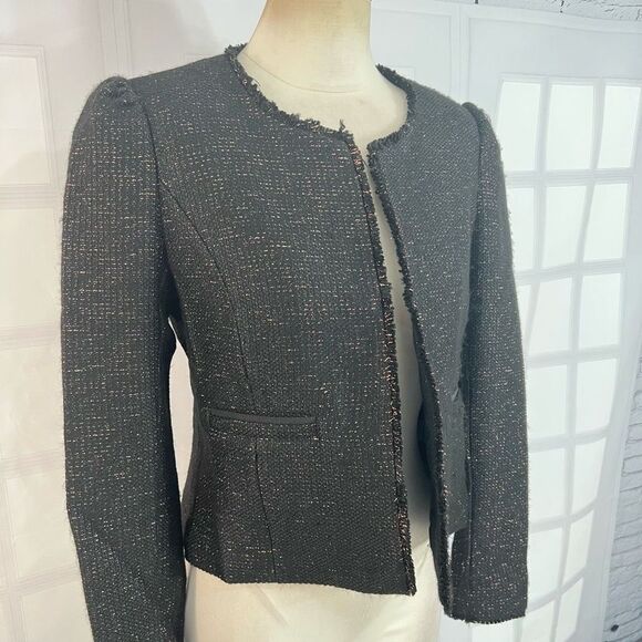 Joe’s black tweed bronze metallic grey hem jacket size medium - Picture 2 of 11